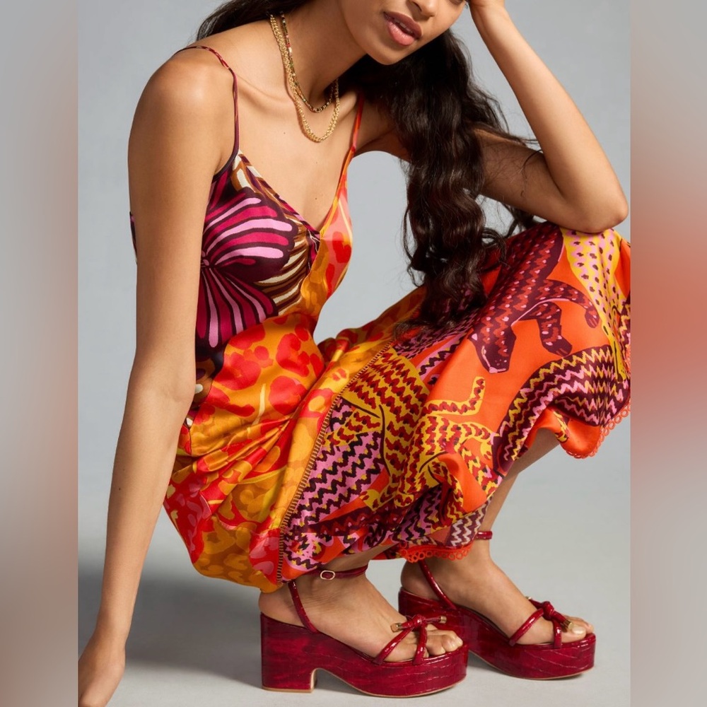 Farm Rio Printed Satin Slip Midi Dress - Picture 6 of 16